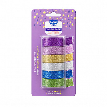 Fita Adesiva - Washi Tape Bls 6 unds (3mx15mm) - Glitter