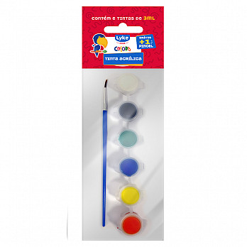 Tinta Acrílica 3ml - 6 cores + 1 pincel