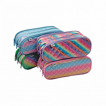 Estojo Arco-íris Pastel - 3 zíperes - 22,5X9X4,5CM - 4 cores