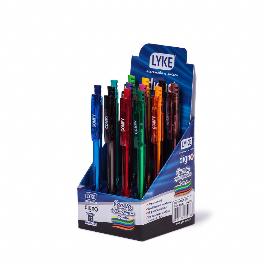 Caneta Com Grip Emborrachada - CX C/ 12 UN - LYKE